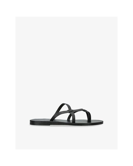 Ancient Greek Sandals Black Armos Leather Flat Sandals