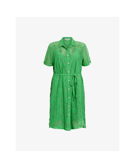 AllSaints Green Athea Belted-waist Regular-fit Crochet Mini Dress
