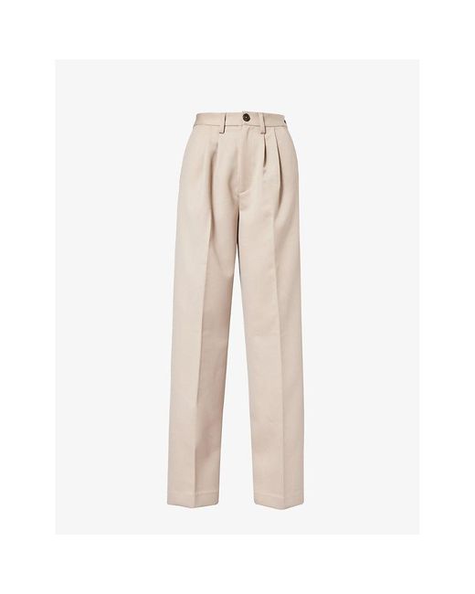 Anine Bing Natural Carrie Straight-leg Mid-rise Wool Trousers