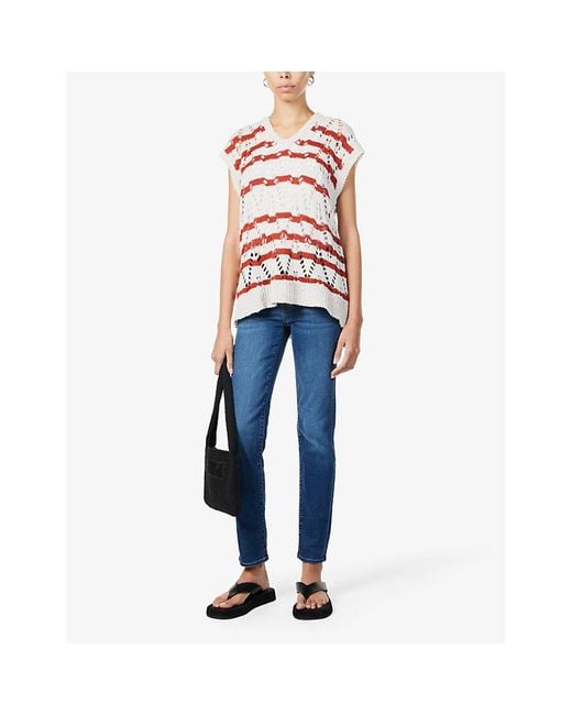 7 For All Mankind Blue Roxanne Slim-Fit Mid-Rise Stretch-Denim Jeans