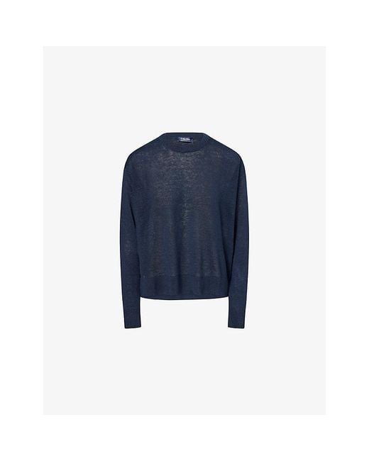 Max Mara Blue Yarn Long-Sleeve Linen-Knit Jumper