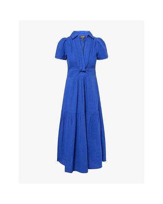 ME+EM Blue Twist-Front Short-Sleeve Cotton Maxi Dress