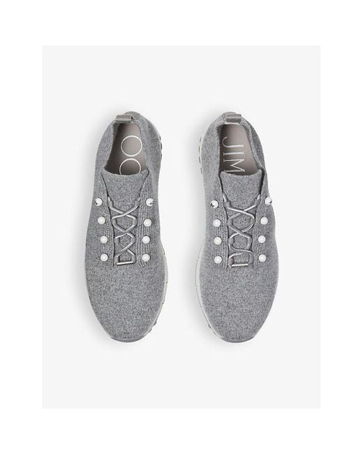 Jimmy Choo White Veles Faux Pearl-Embellished Low-Top Knitted Trainers
