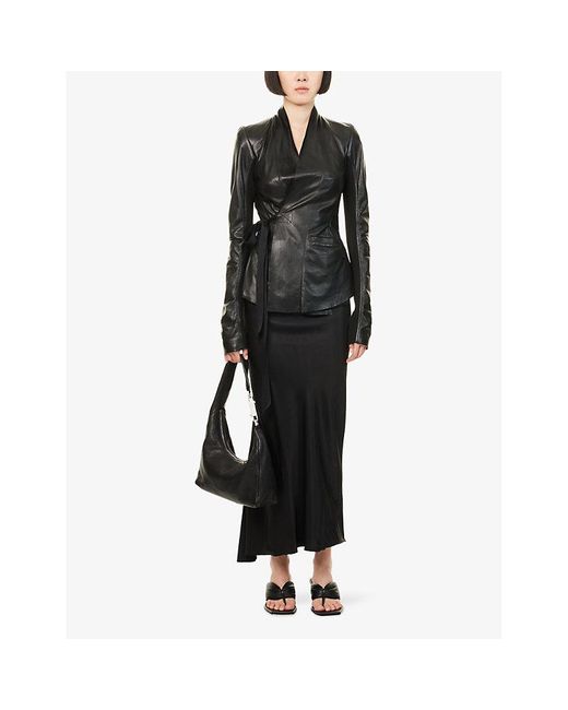 Rick Owens Black Hollywood Wrap-Front Leather Jacket