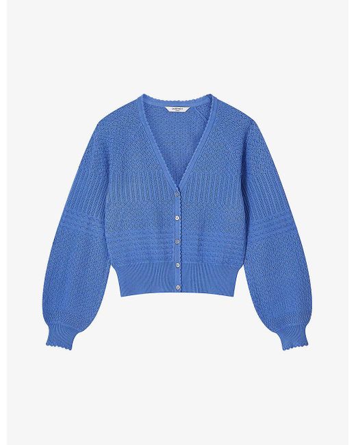L.K.Bennett Blue Penelope Textured-knit Knitted Cardigan