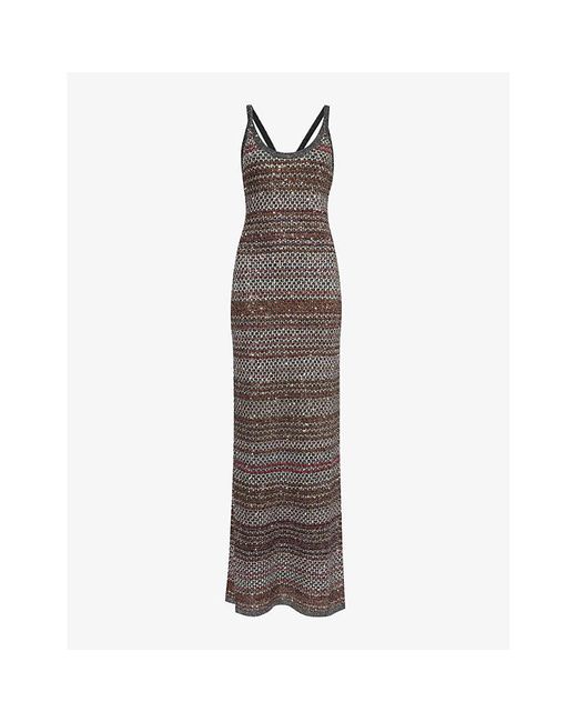 Missoni Brown Metallic Sequin-embellished Knitted Maxi Dress