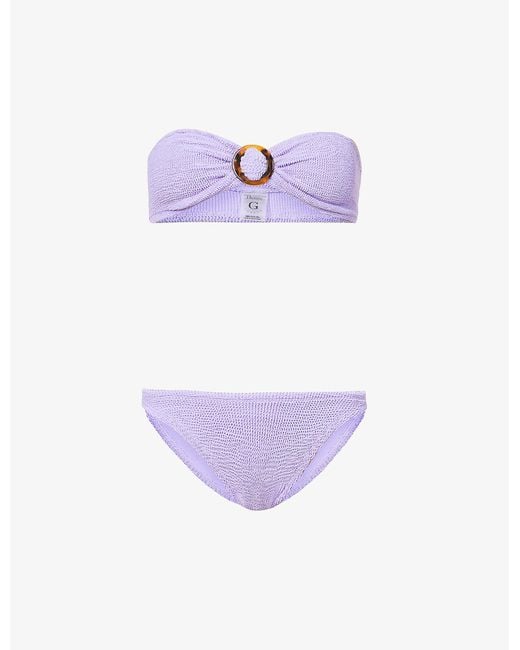 Hunza G Synthetic Flora Bandeau Crinkled Bikini in Lilac (Purple) | Lyst UK