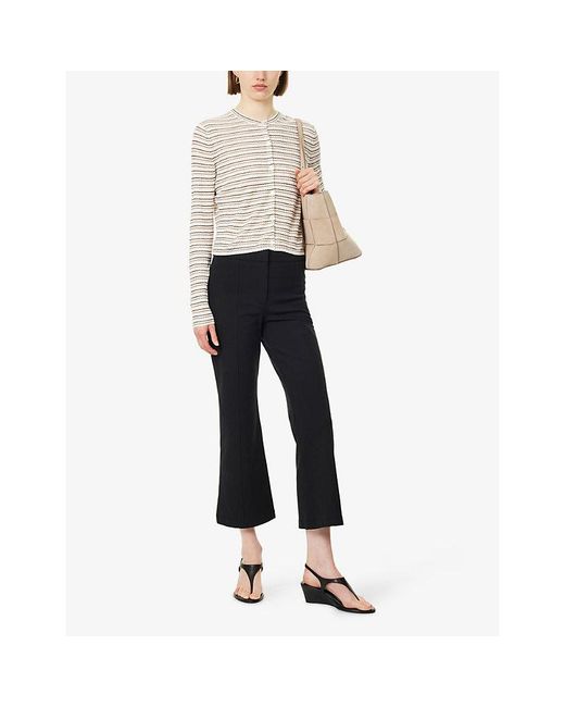 Theory White Crop Rib-Knit Linen-Blend Cardigan