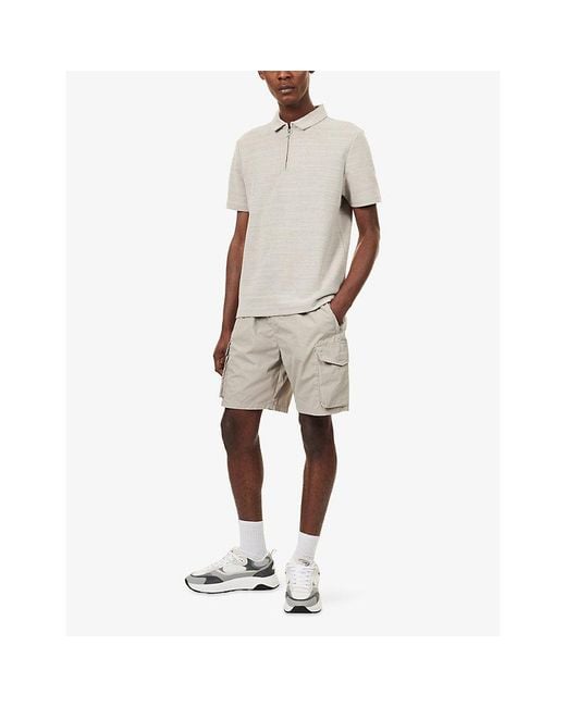 Arne White Cavour Textured Zip Woven Polo Shirt for men