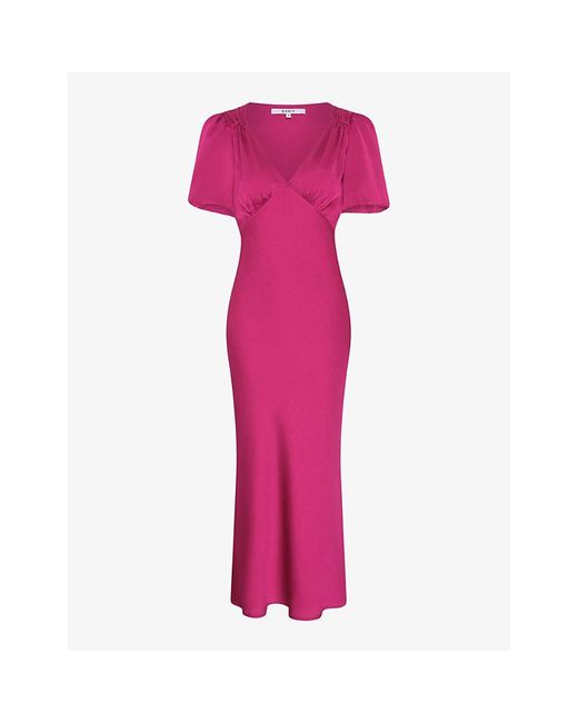 OMNES Pink Rosie Puff-Sleeve Satin Maxi Dress