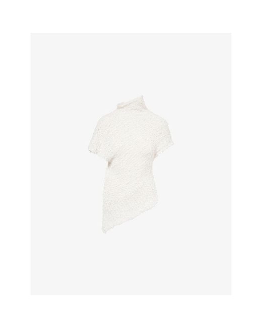 Khaite White Rhodes Asymmetric Bouclé Cotton Top