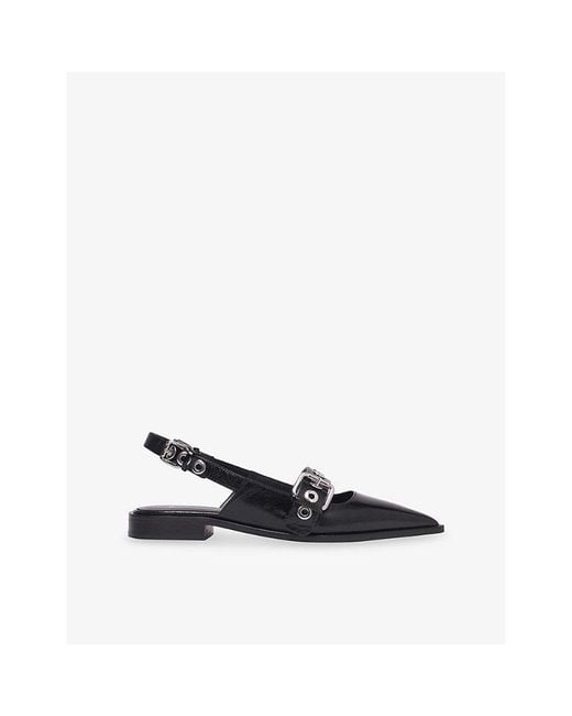 Maje Blue Eyelet-Embellished Leather Slingback Flats