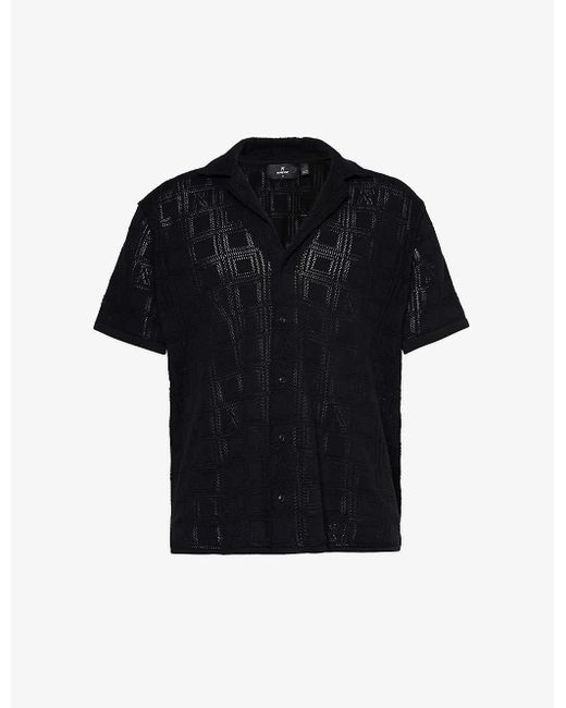 Represent Black Semi-sheer Camp-collar Organic-cotton Knit Shirt Xx for men