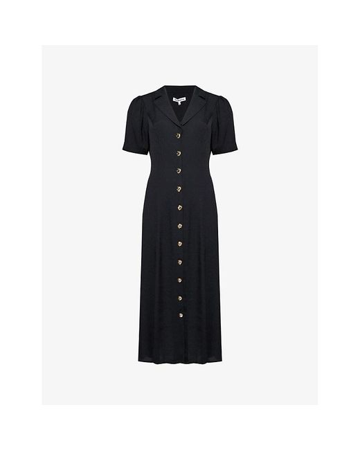 Reformation Black Wilde Puff-sleeve Button-front Woven Midi Dress