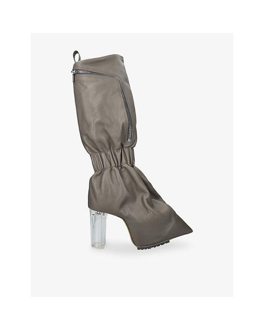 Rick Owens Gray Cargo Taquito Knee-High Leather Boots