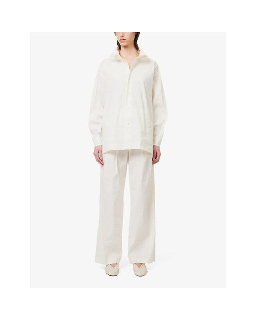 Issey Miyake White Shaped Membrane Detachable-belt Straight-leg Woven Trousers