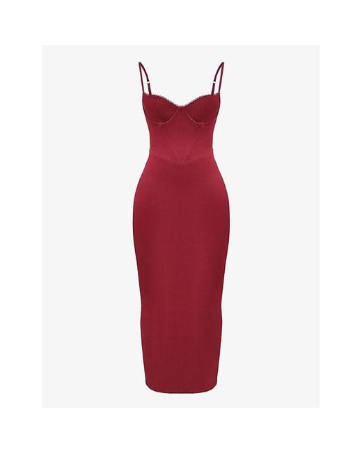 House Of Cb Stefania Fitted Satin Maxi Dress in Red | Lyst