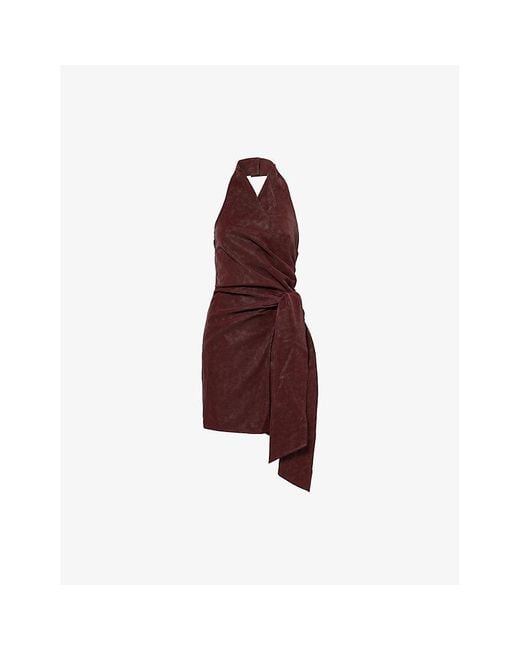 Amy Lynn Ingrid Wrap Faux-Leather Mini Dress in Red | Lyst