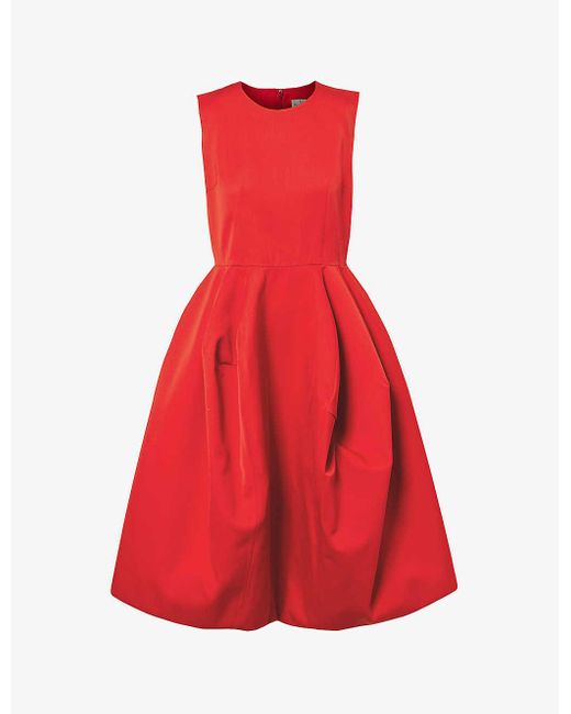 Comme des Garçons Red Fla-hem Raw-edge Wool Midi Dress