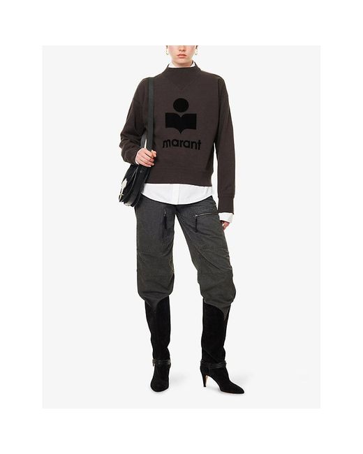 Isabel Marant Black Moby Flocked-Logo Cotton-Blend Sweatshirt