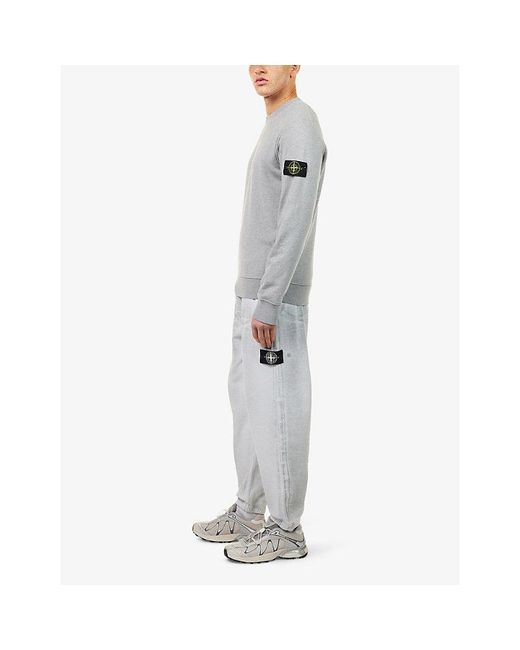 Stone Island Gray Badge Crewneck Cotton-Jersey Sweatshirt for men