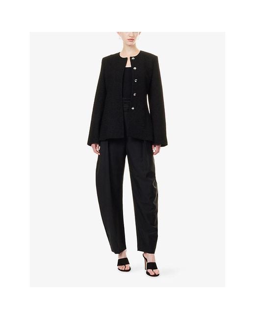 RÓHE Frames Black Collarless Bouclé Wool-Blend Blazer