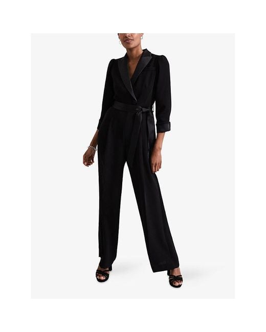 Phase Eight Black Kylie Petite Lapel-Collar Long-Sleeve Woven Jumpsit
