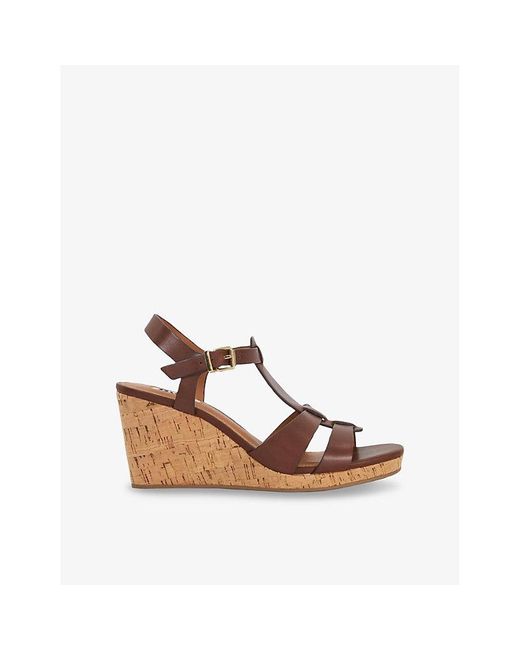Dune Brown Kastro Leather Wedge Sandals