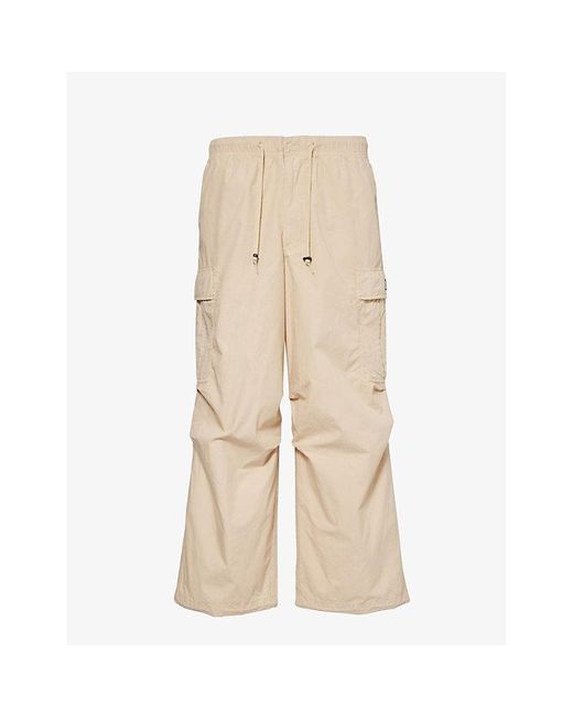 Obey Natural Giant Parachute Brand-patch Wide-leg Relaxed-fit Cotton-poplin Trousers for men
