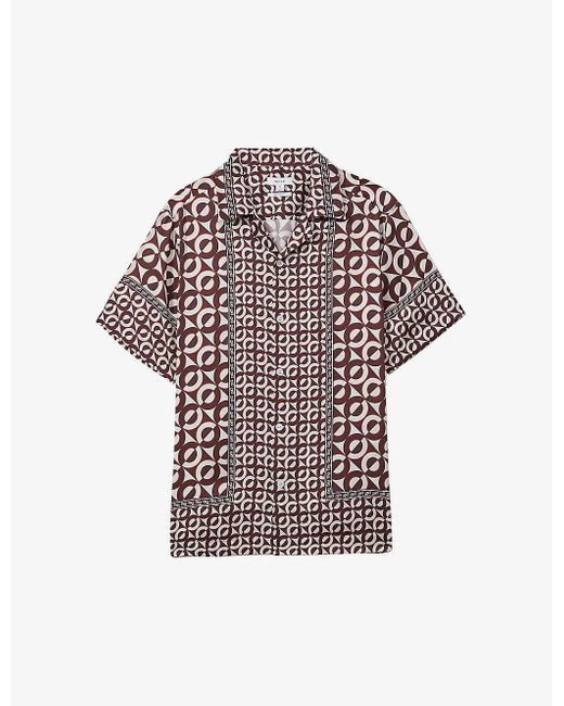 Reiss Brown Prentice Geometric-print Short-sleeve Woven Shirt for men