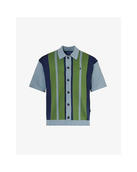 AWAKE NY Green Camp-collar Brand-embroidered Regular-fit Knitted Shirt for men