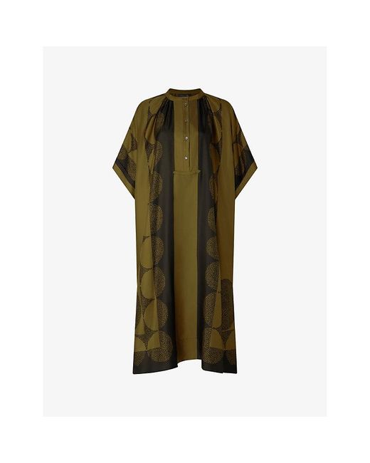 Soeur Green Athena Graphic-print Silk Midi Dress