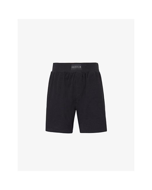 Calvin Klein Black Logo-patch Relaxed-fit Stretch-cotton Shorts for men