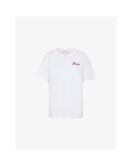 Marni White Flocked Logo Regular-Fit Cotton T-Shirt