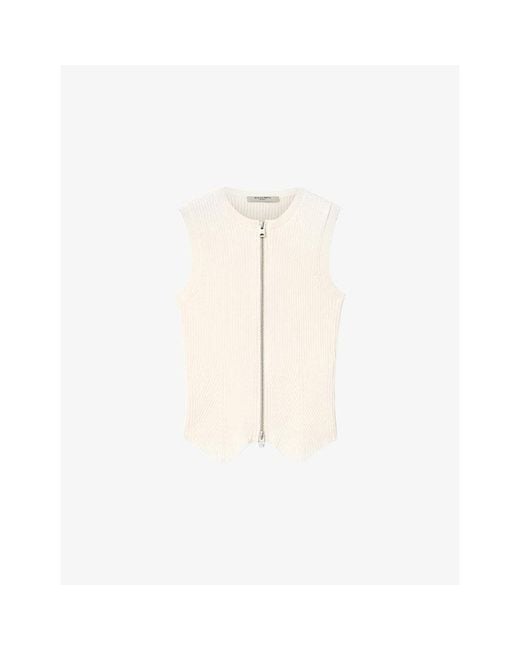 AllSaints White Cruz Zip-Up Knitted Waistcoat