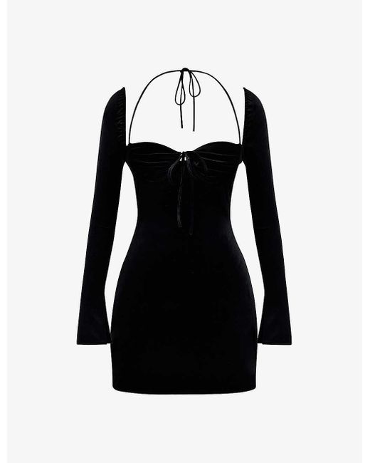 House Of Cb Babydoll Halterneck Stretchvelvet Mini Dress in Black Lyst