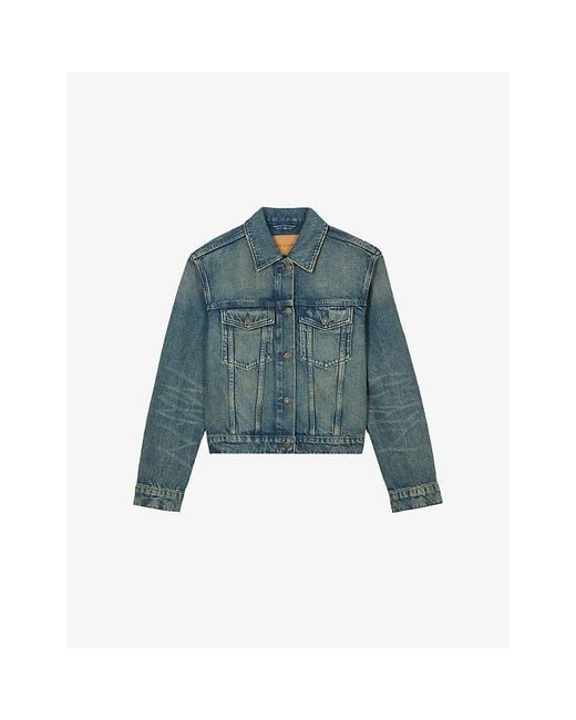 The Kooples Blue Short Patch-Pocket Denim Jacket