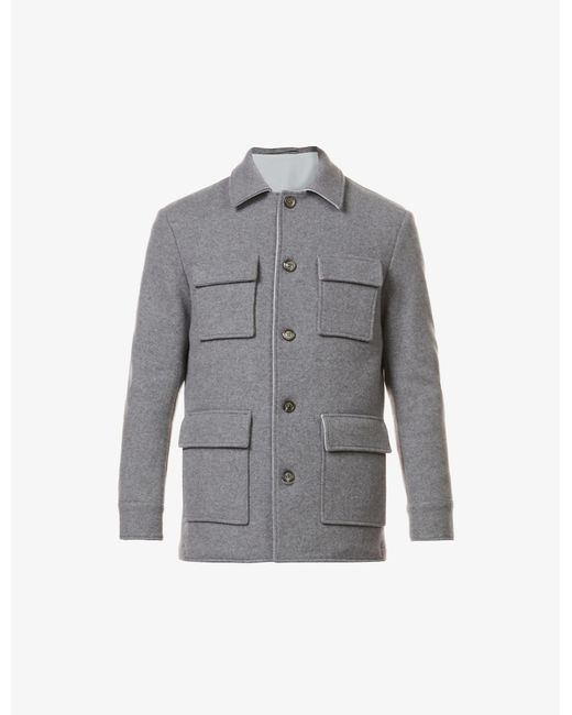 Eleventy Widecollar Fourpocket Woolblend Field Jacket in Dark Grey