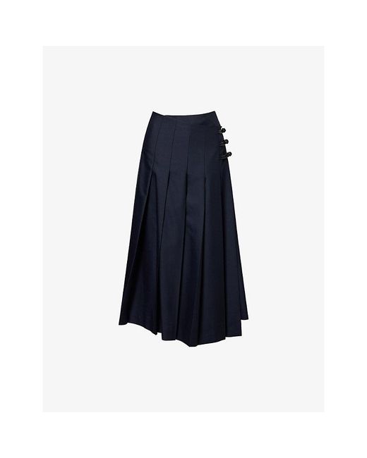 RÓHE Frames Blue Pleated Wrap Wool-Blend Midi Skirt
