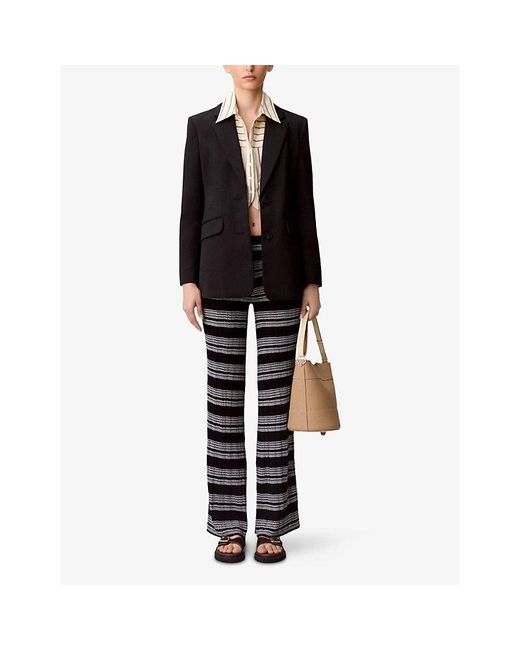 Claudie Pierlot Black Striped Flared-Leg High-Rise Knitted Trousers
