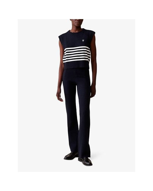 Claudie Pierlot Blue Split-Hem Flared High-Rise Knitted Trousers