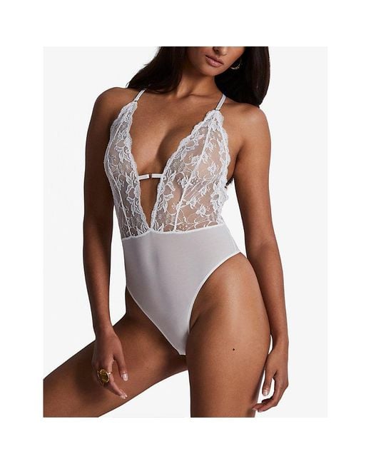 Aubade White Kiss Of Love Plunge-Neck Lace Body