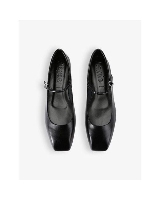 Aeyde Black Uma Square-Toe Leather Pumps