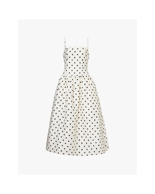 Self-Portrait White Polka-Dot-Print Two-Slip-Pockets Woven Midi Dress