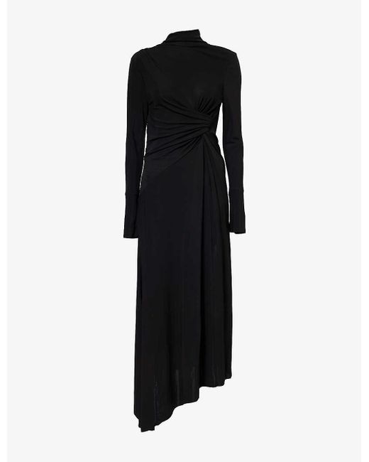 Victoria Beckham Black Draped Slim-fit Woven Midi Dress