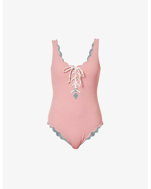 Marysia Swim Palm Springs Scalloped-trim Swimsuit in Pink | Lyst