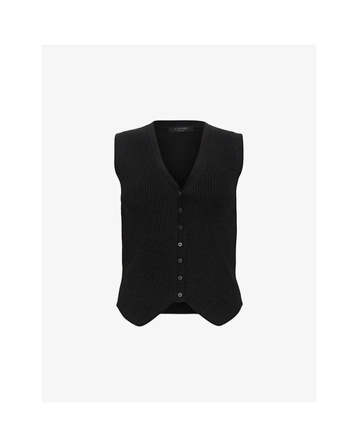 AllSaints Black Cruz V-Neck Ribbed Knitted Waistcoat