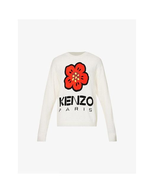 KENZO Boke Flower Graphic-print Wool-knit Jumper in White for Men