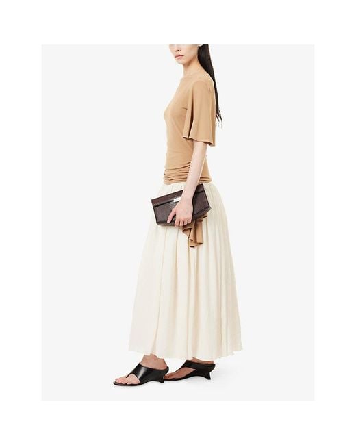 Abadia White Fitted-Waist Waterfall Woven Maxi Skirt