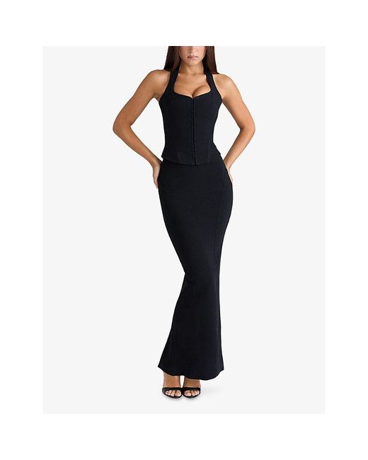 House Of Cb Black The Halter Neck Stretch-Jersey Corset Top Xs (A-C Cup)